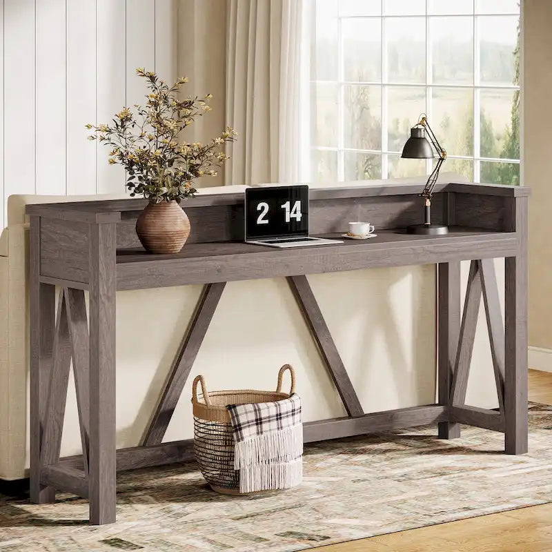 63-Inch Long Sofa Table, Wood Rustic Console Table