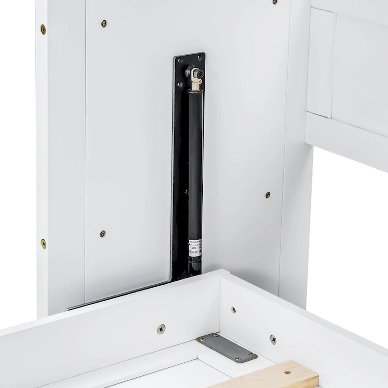 Lit escamotable avec bureau et éclairage LED, cadre de lit en bois massif avec station de recharge USB, pour petits espaces et bureaux à domicile