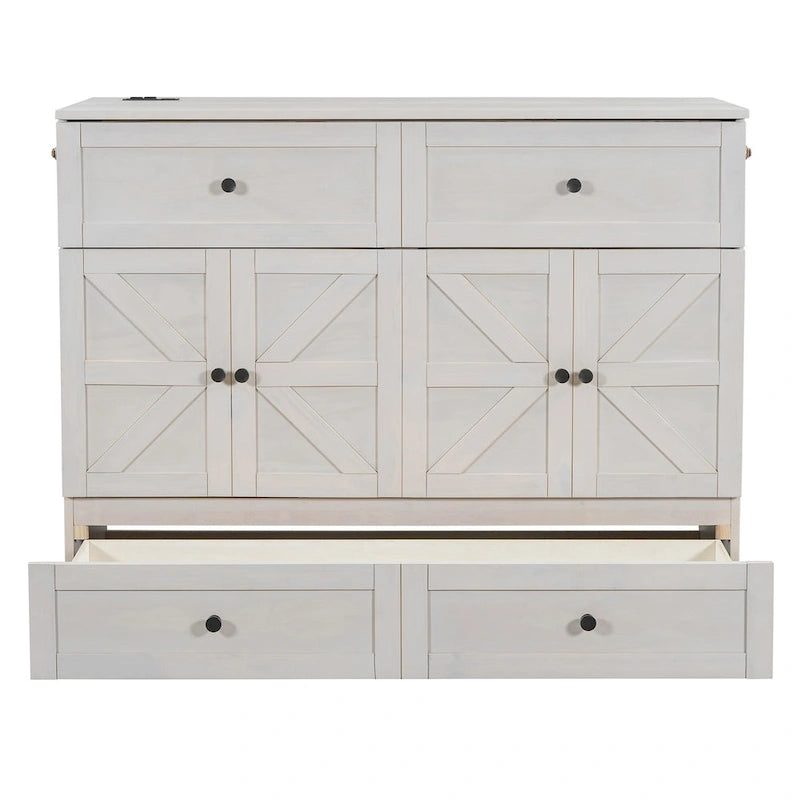 Lit escamotable moderne deux places avec tiroirs de rangement polyvalents et port USB