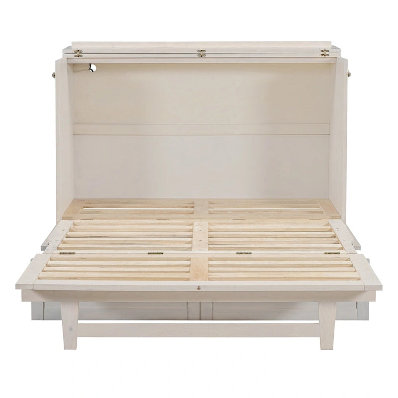 Lit escamotable moderne deux places avec tiroirs de rangement polyvalents et port USB