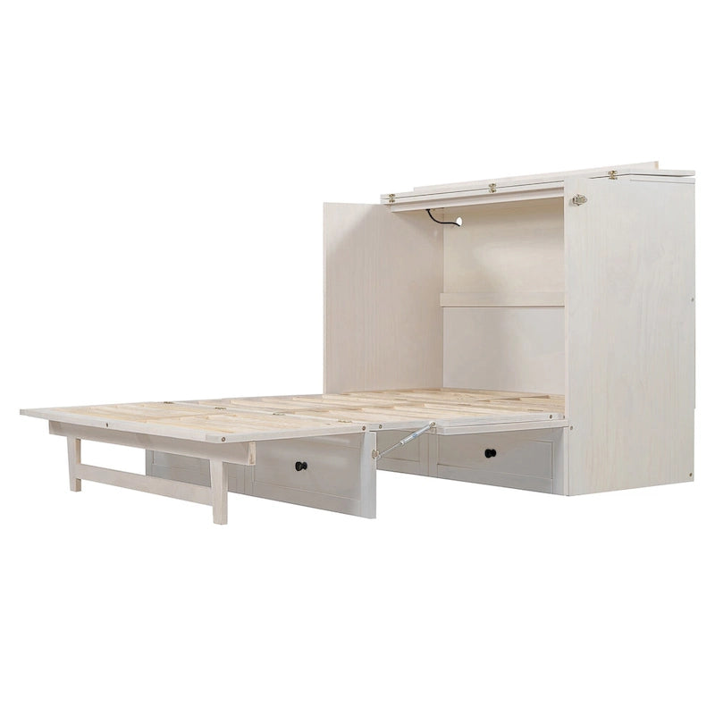 Lit escamotable moderne deux places avec tiroirs de rangement polyvalents et port USB