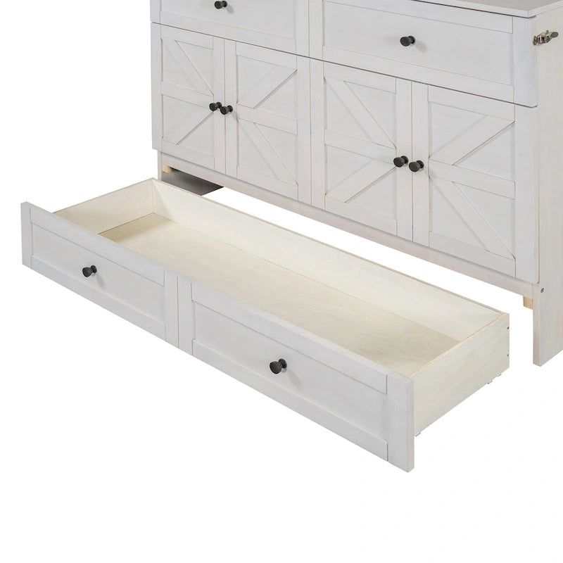 Lit escamotable moderne deux places avec tiroirs de rangement polyvalents et port USB