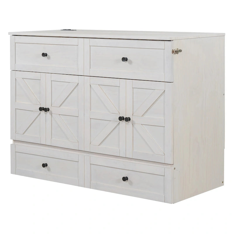 Lit escamotable moderne deux places avec tiroirs de rangement polyvalents et port USB