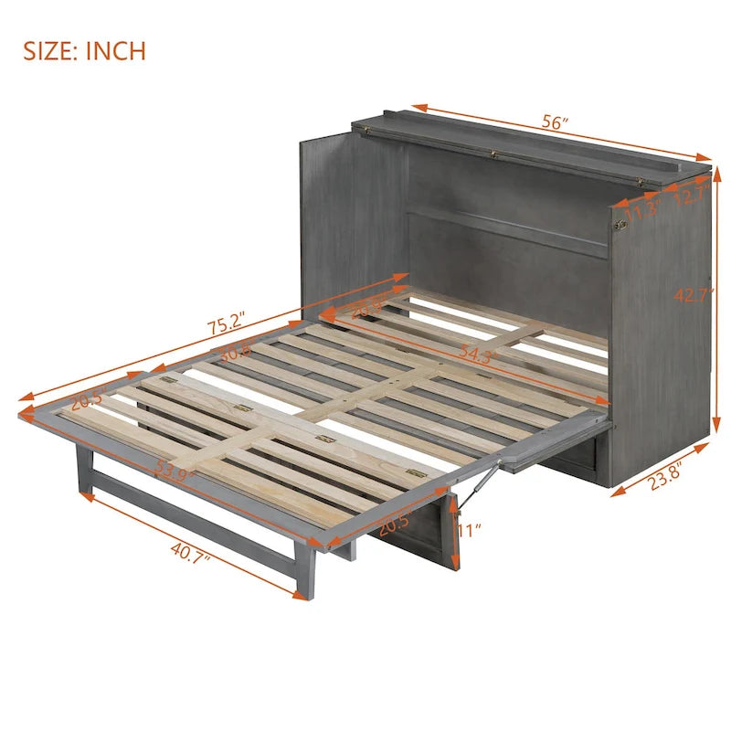 Lit escamotable moderne deux places avec tiroirs de rangement polyvalents et port USB
