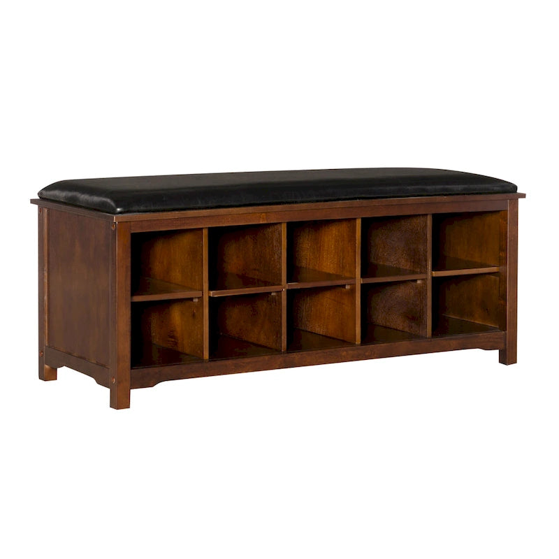 Upholstered Bench with Ten Storage Cubes - 45 - Brown