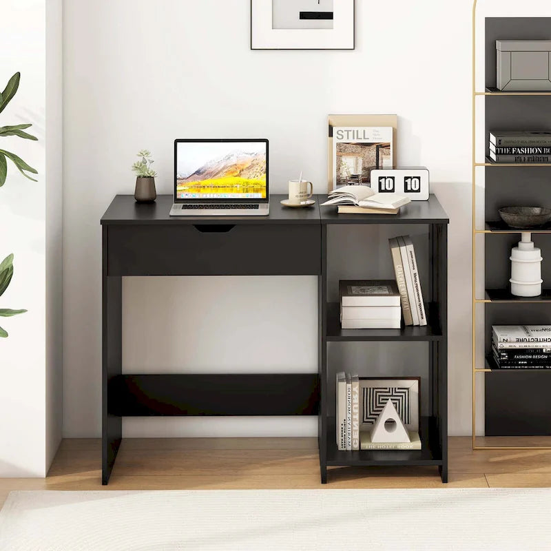 Bureau assis-debout avec plateau relevable et compartiments cachés