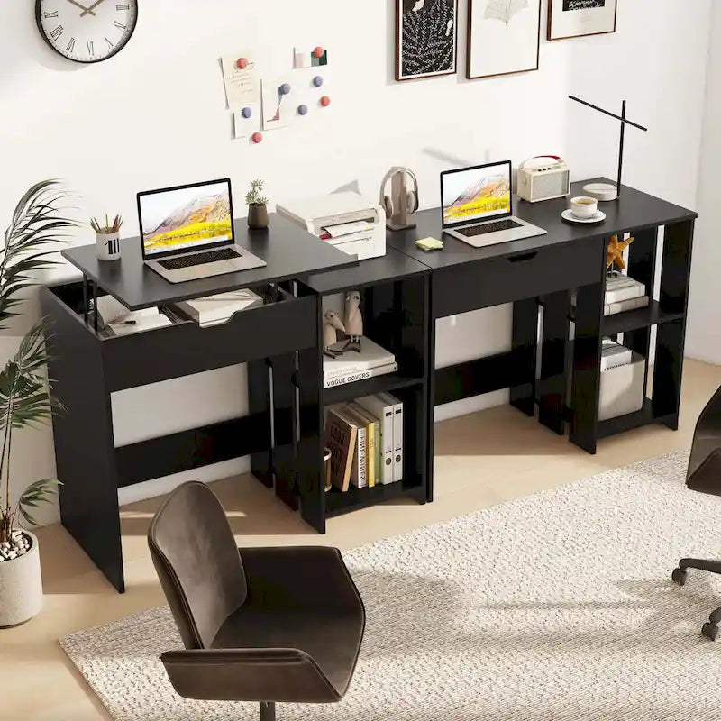 Bureau assis-debout avec plateau relevable et compartiments cachés