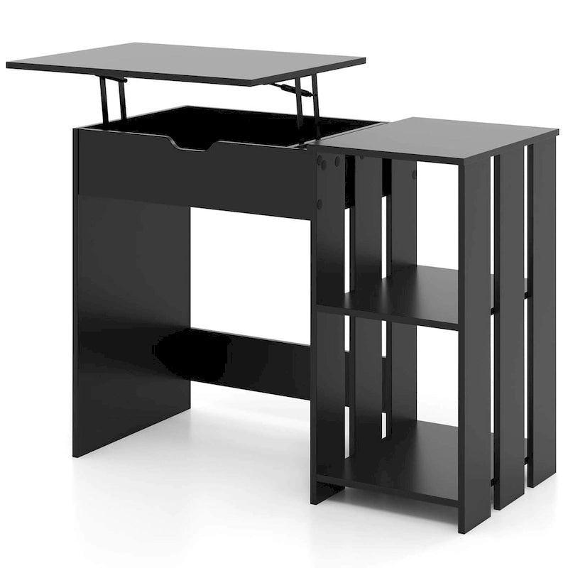 Bureau assis-debout avec plateau relevable et compartiments cachés