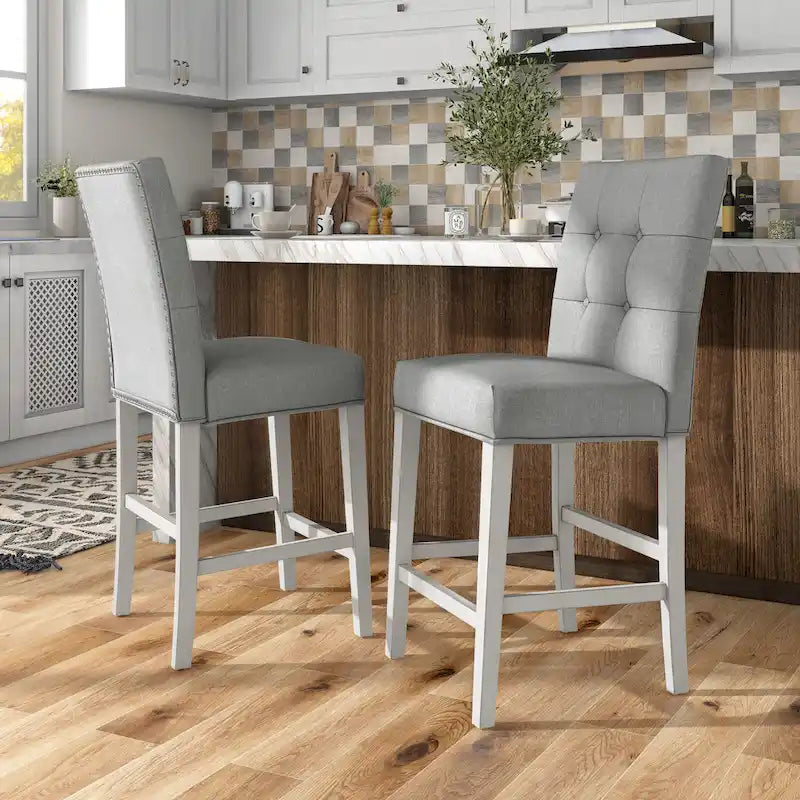 Chaises de comptoir modernes capitonnées grises (ensemble de 2)