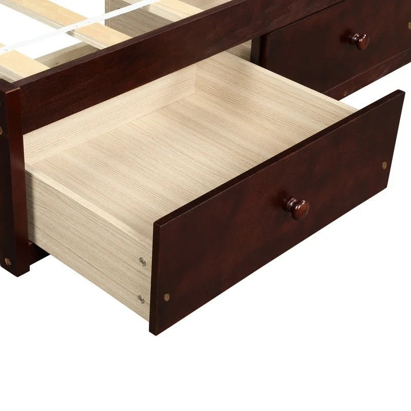Cadre de lit plateforme simple en bois massif avec 3 tiroirs de rangement