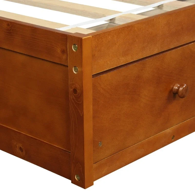 Cadre de lit plateforme simple en bois massif avec 3 tiroirs de rangement