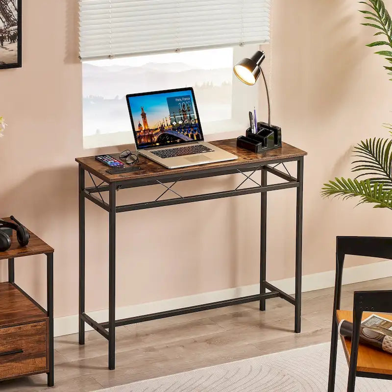 Console rectangulaire industrielle en bois avec prises secteur et ports de charge USB
