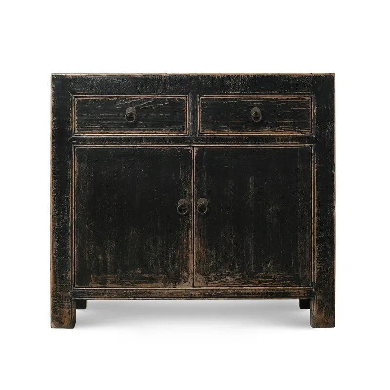 Two Drawers Cabient Distressed Black 39x18x35H